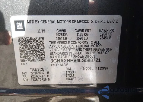 2020 Chevrolet Equinox Fwd Ls z USA, uszkodzony, nr VIN 3GNAXHEV4LS588721